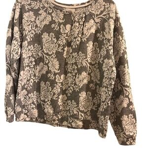 Knox Rose Women's Gray Floral Jacquard Knit Pullover Sweater Size L